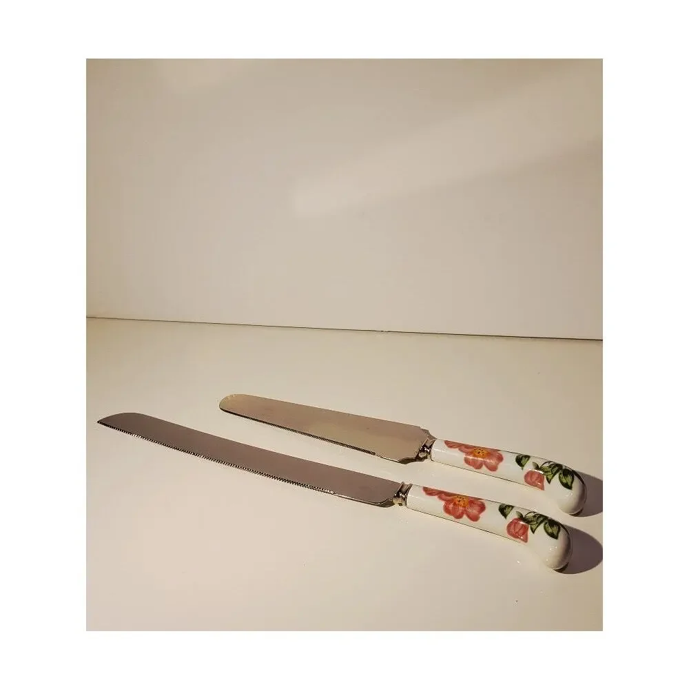 VTG Sheffield‎ Knives Set of 2 Floral Prill England Stainless Porcelain Handles